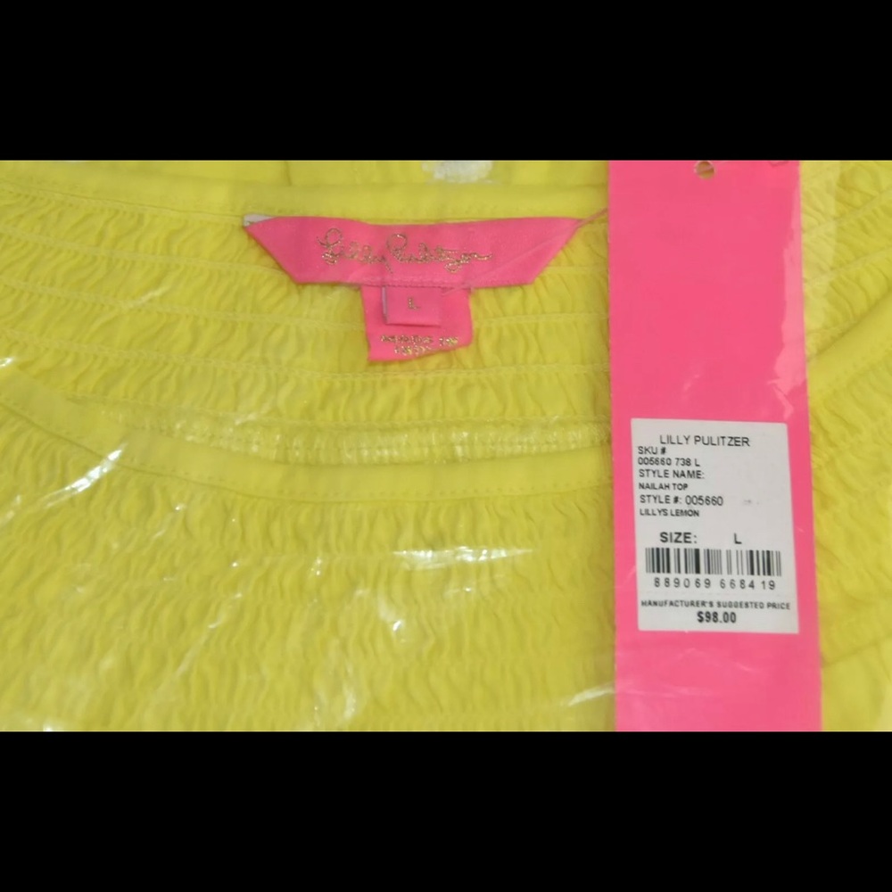 $98 NEW Lilly Pulitzer NAILAH TOP Lillys Lemon Yellow Tassel Embroidery (large)